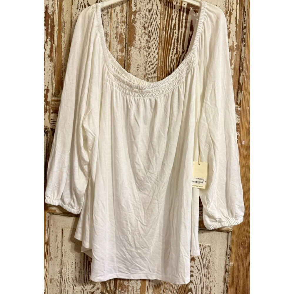 A.n.a Peasant-Style Long Sleeve Rayon Flowy Top - White - 3X